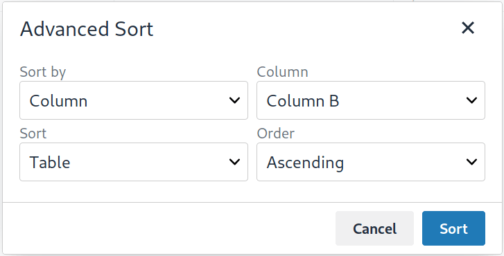 Advanced Tables sort dialog (Sort > Advanced Sort…).