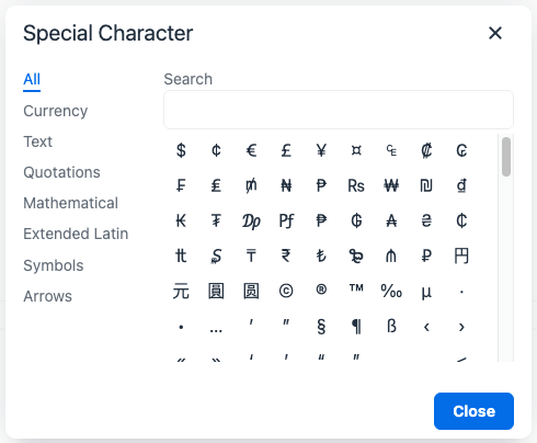 Special Characters